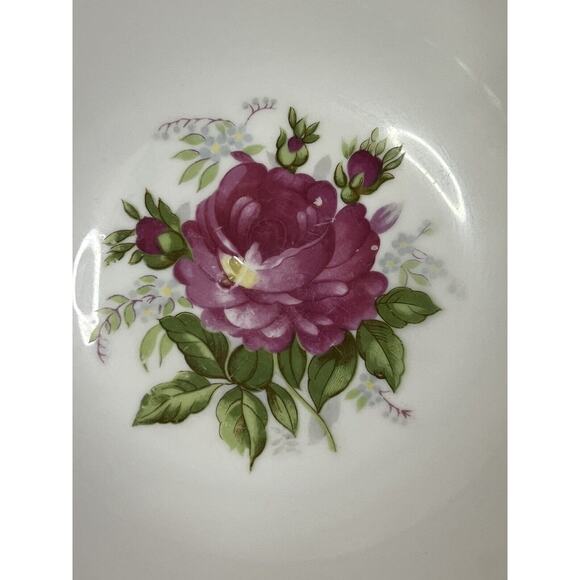 VTG Floral Green Lusterware Scalloped Rim Round Serving Dish 7" Diameter Rose - Picture 3 of 6